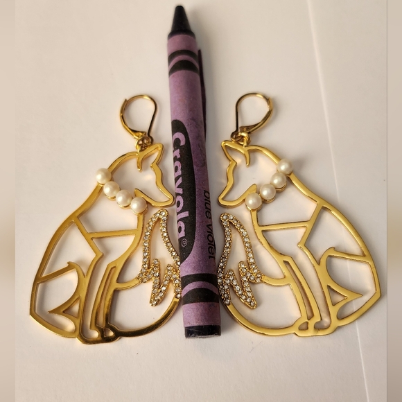 The Kate Spade Gold Fox Pearl & Crystal Statement Earrings & Sachet NWOT - Picture 1 of 3
